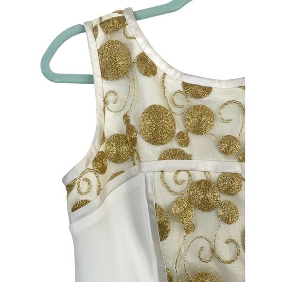 Theia Gilded Embroidered Sheath Cocktail Dress White & Gold Size 6 Event - Picture 5 of 11